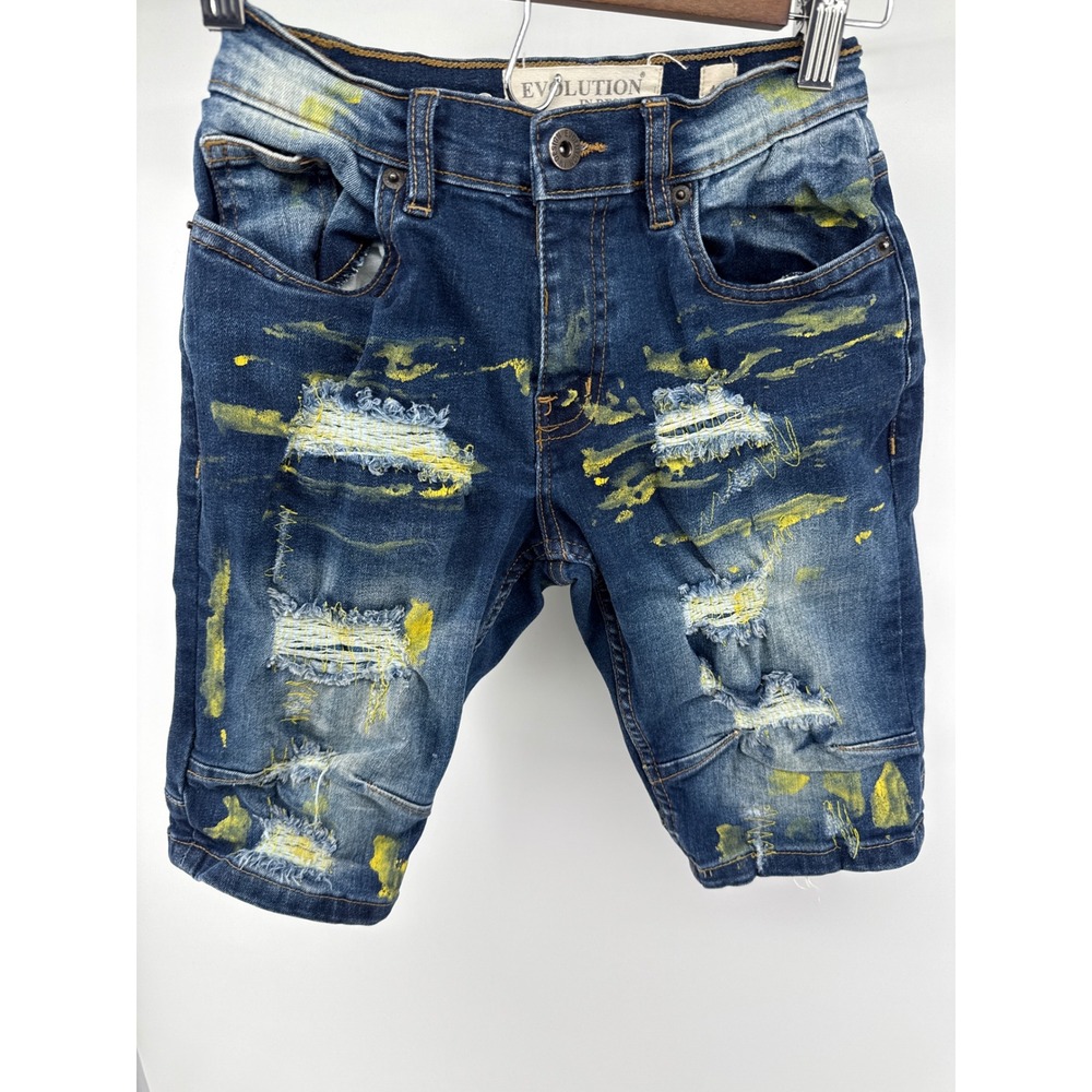 EVOLUTION IN DESIGN Boys Jeans Distressed Yellow Paint Splatter Size 10